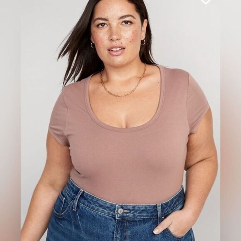 NWT Old Navy Plus Size Curvy Tan/Brown V-Neck Cap Sleeve Bodysuit - Size 3XL